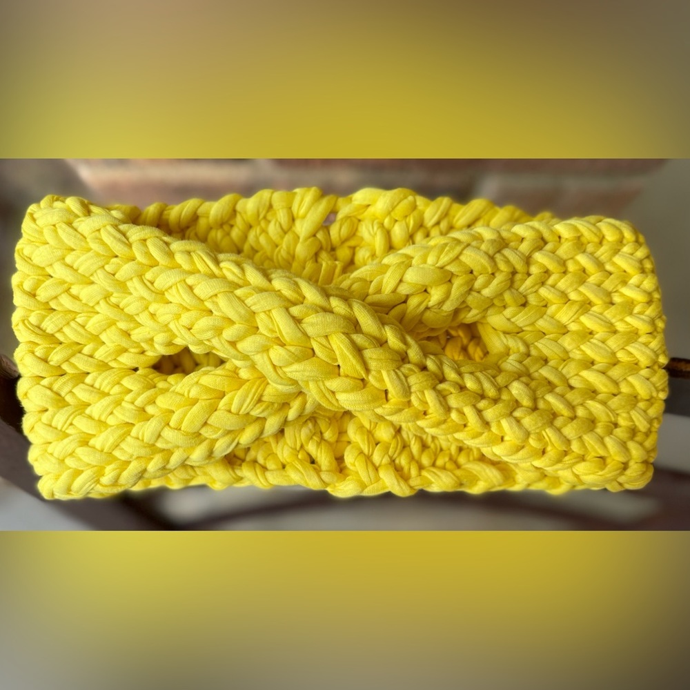 Handmade Hand Crafted Knit Twist Headband Yellow